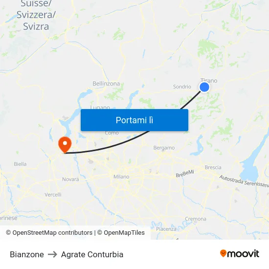 Bianzone to Agrate Conturbia map