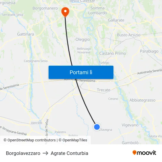 Borgolavezzaro to Agrate Conturbia map