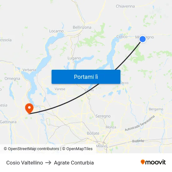 Cosio Valtellino to Agrate Conturbia map