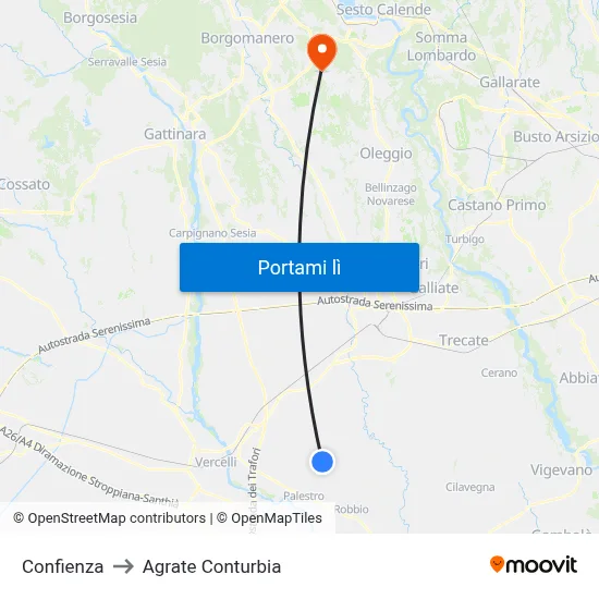 Confienza to Agrate Conturbia map