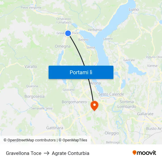 Gravellona Toce to Agrate Conturbia map