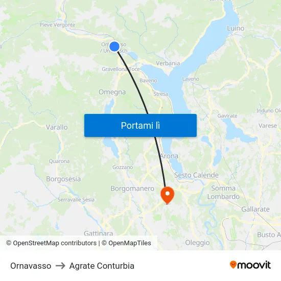 Ornavasso to Agrate Conturbia map