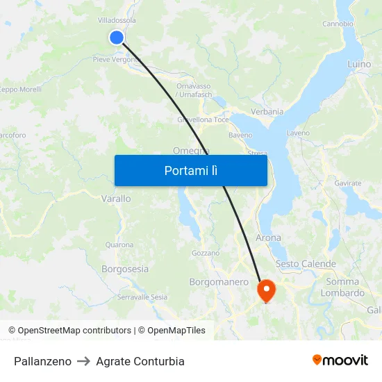 Pallanzeno to Agrate Conturbia map