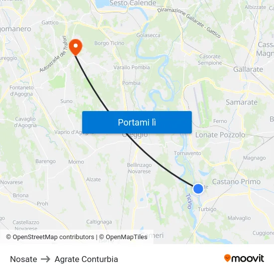 Nosate to Agrate Conturbia map