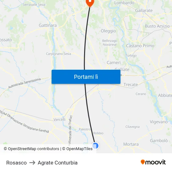 Rosasco to Agrate Conturbia map