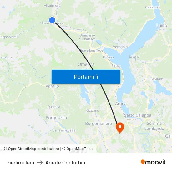Piedimulera to Agrate Conturbia map