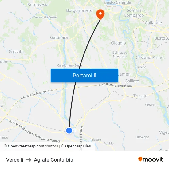 Vercelli to Agrate Conturbia map
