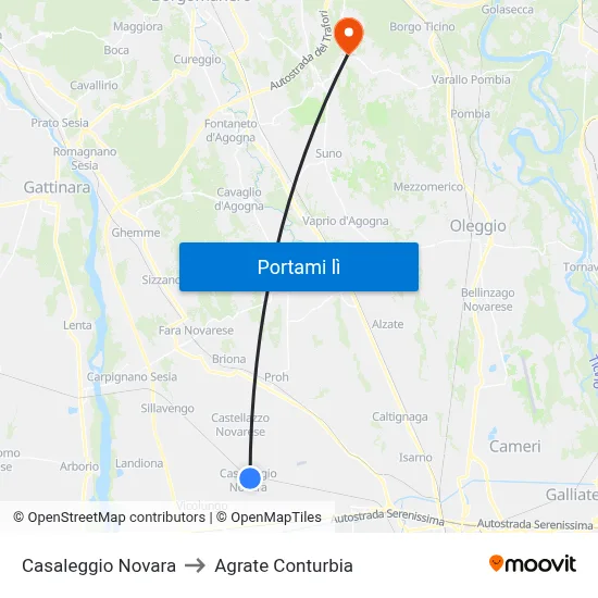 Casaleggio Novara to Agrate Conturbia map