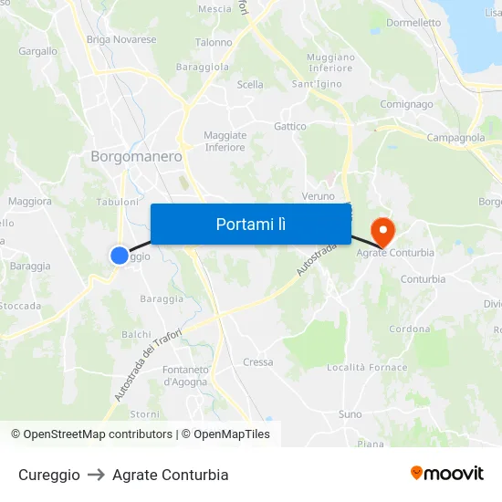 Cureggio to Agrate Conturbia map