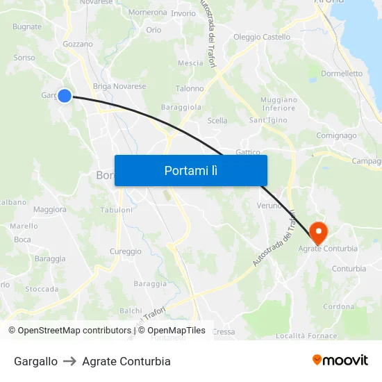 Gargallo to Agrate Conturbia map