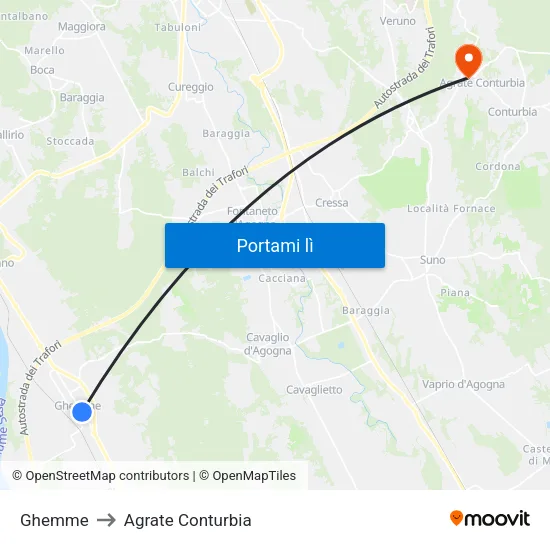 Ghemme to Agrate Conturbia map