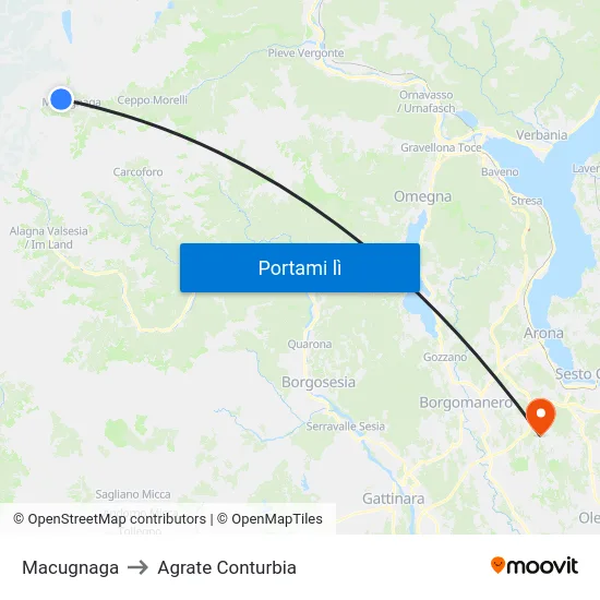 Macugnaga to Agrate Conturbia map