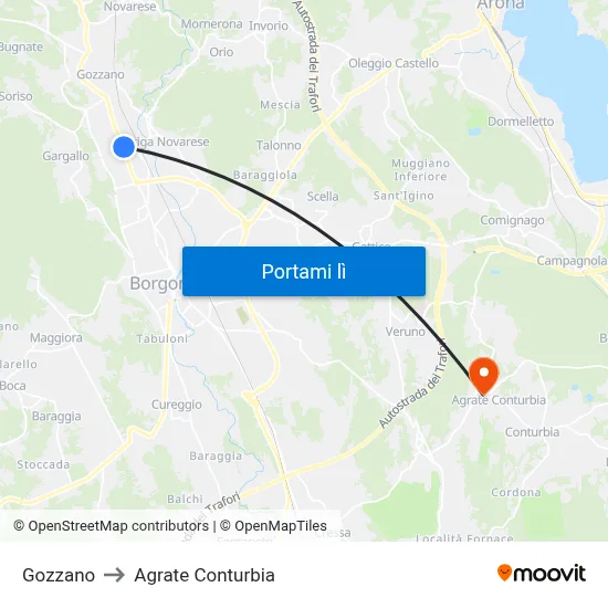 Gozzano to Agrate Conturbia map