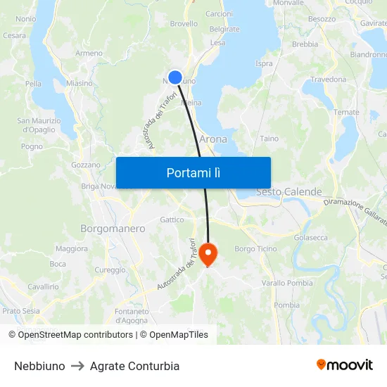 Nebbiuno to Agrate Conturbia map