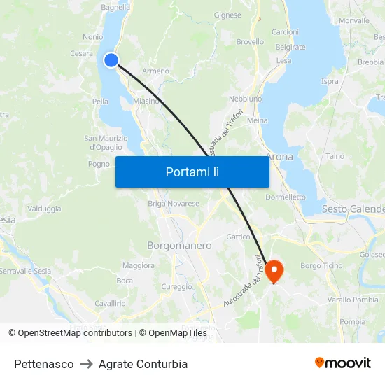 Pettenasco to Agrate Conturbia map