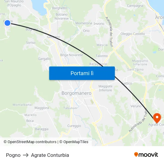 Pogno to Agrate Conturbia map