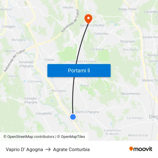 Vaprio D' Agogna to Agrate Conturbia map