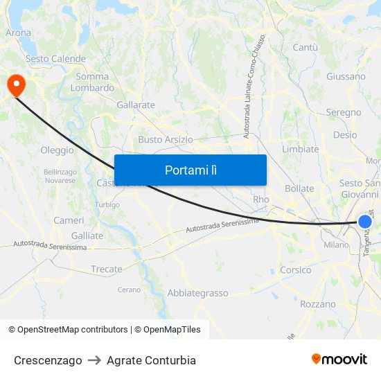 Crescenzago to Agrate Conturbia map