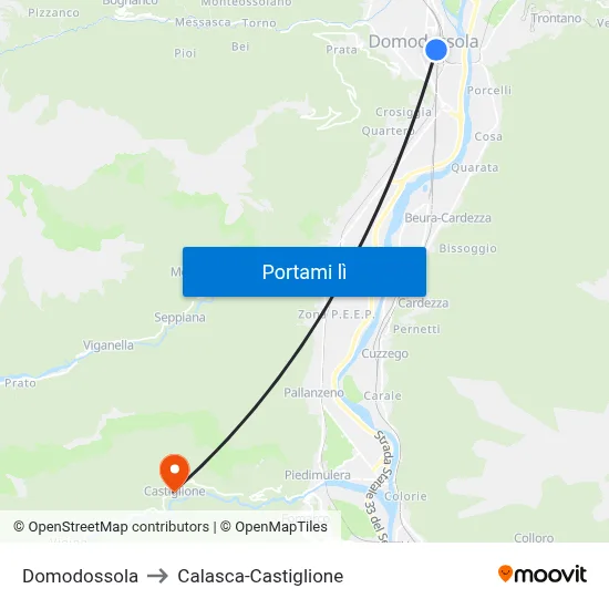 Domodossola to Calasca-Castiglione map