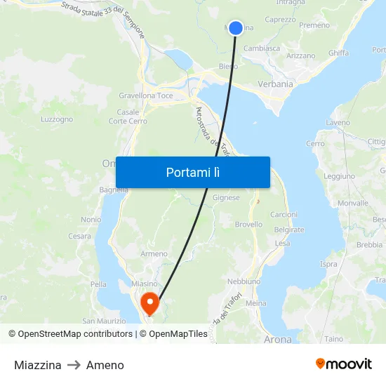 Miazzina to Ameno map