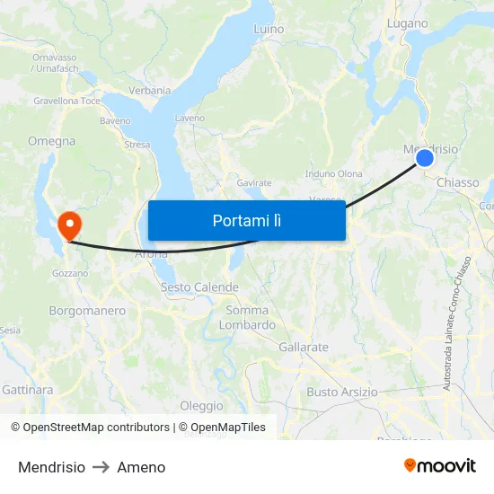 Mendrisio to Ameno map