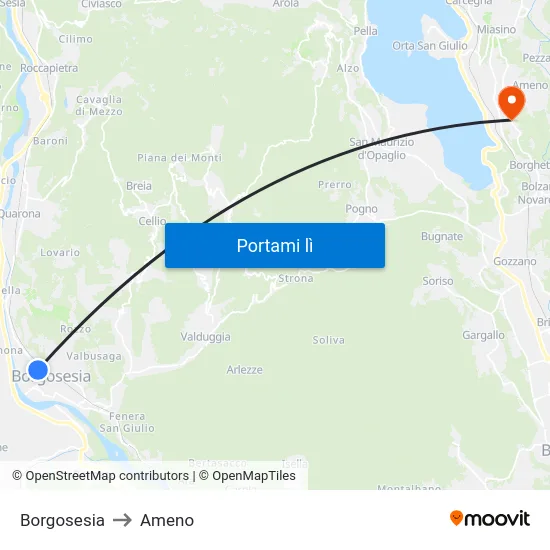 Borgosesia to Ameno map