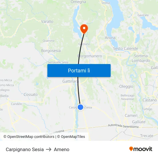 Carpignano Sesia to Ameno map