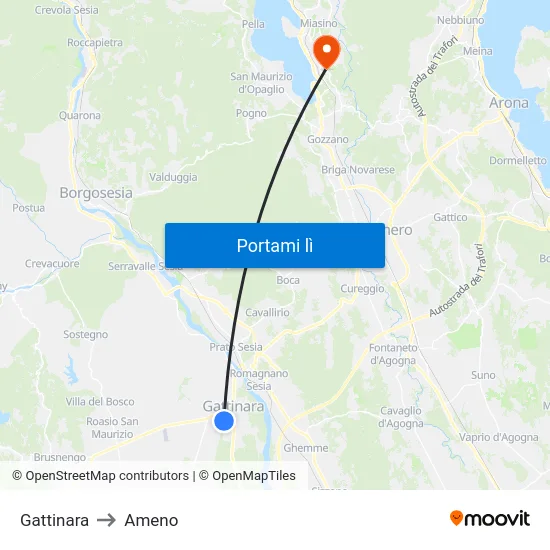 Gattinara to Ameno map