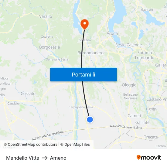 Mandello Vitta to Ameno map