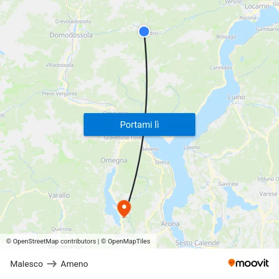 Malesco to Ameno map