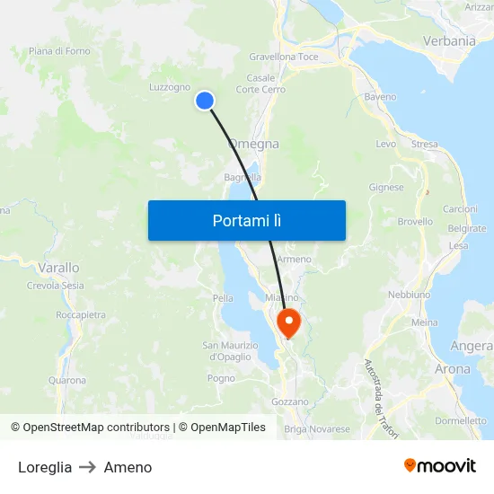 Loreglia to Ameno map