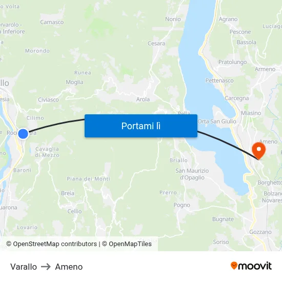 Varallo to Ameno map
