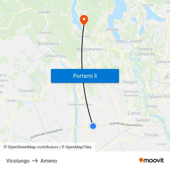 Vicolungo to Ameno map