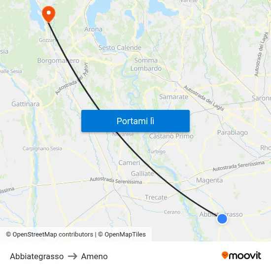 Abbiategrasso to Ameno map