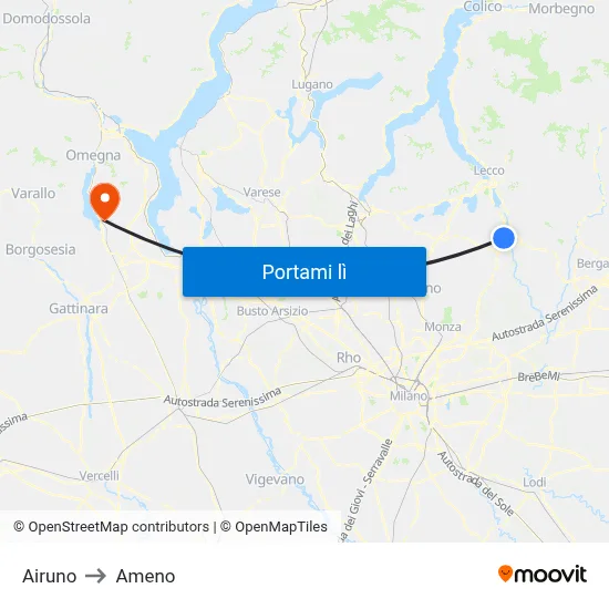 Airuno to Ameno map