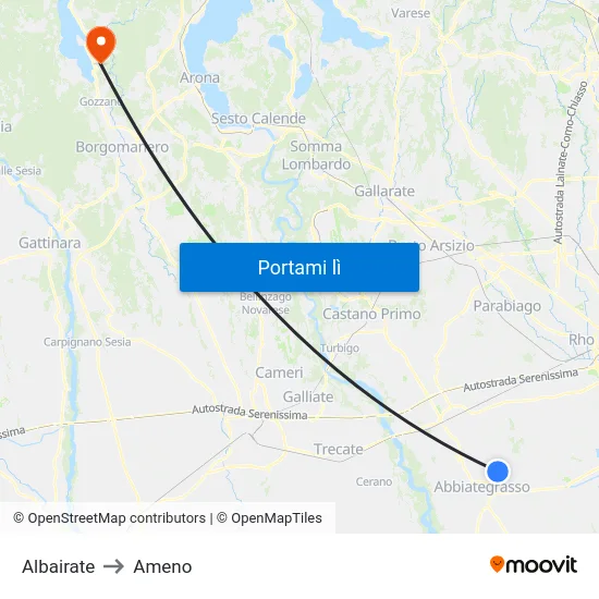 Albairate to Ameno map