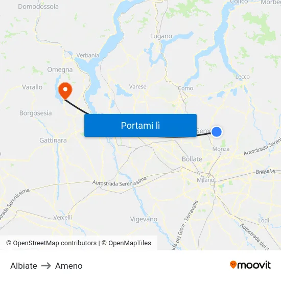 Albiate to Ameno map