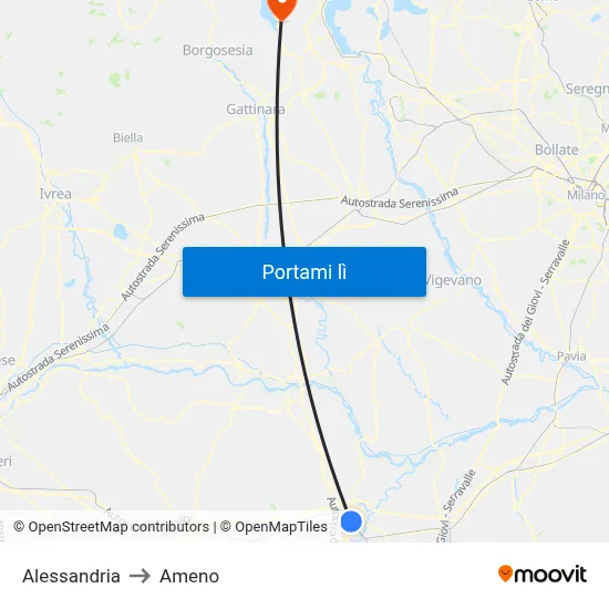 Alessandria to Ameno map