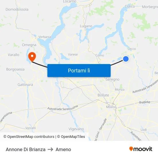 Annone Di Brianza to Ameno map
