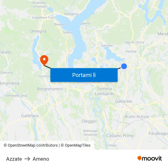 Azzate to Ameno map