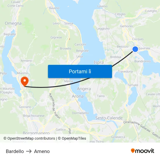Bardello to Ameno map