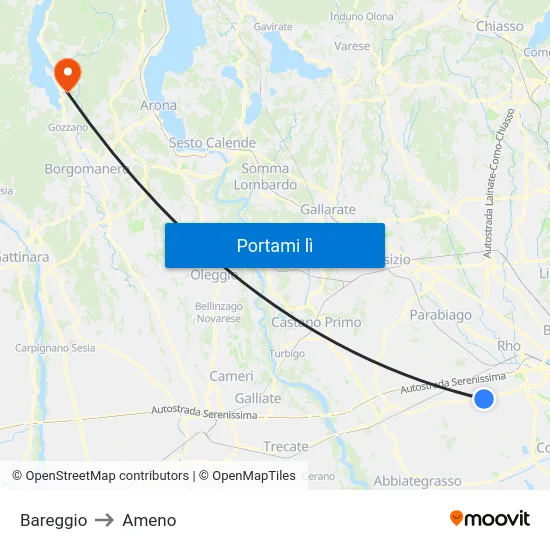 Bareggio to Ameno map