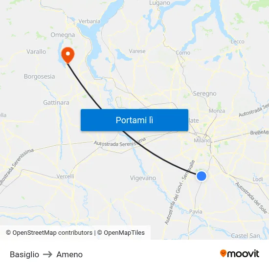 Basiglio to Ameno map