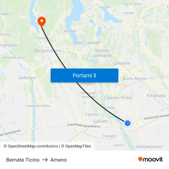 Bernate Ticino to Ameno map