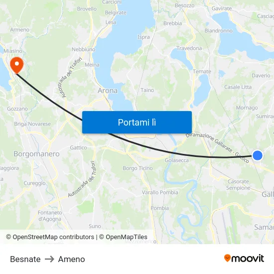 Besnate to Ameno map