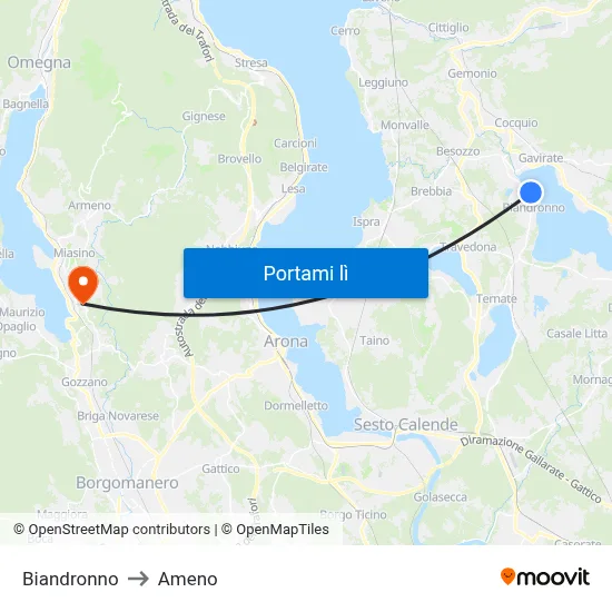 Biandronno to Ameno map