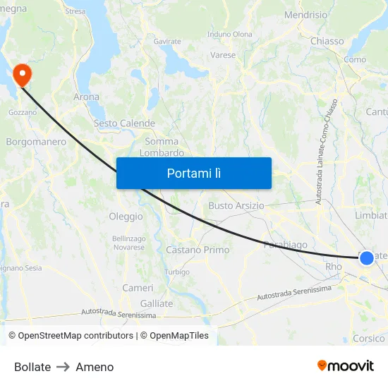 Bollate to Ameno map