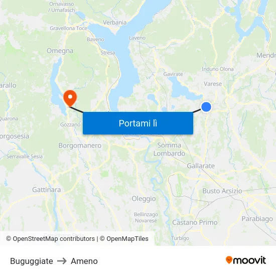 Buguggiate to Ameno map