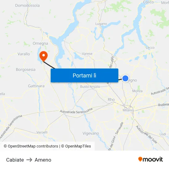 Cabiate to Ameno map