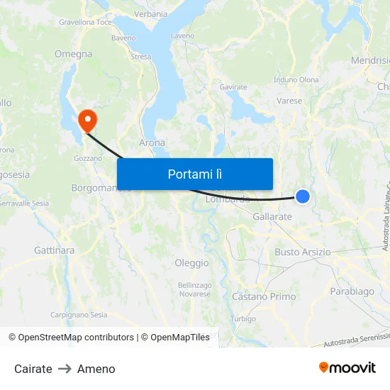 Cairate to Ameno map